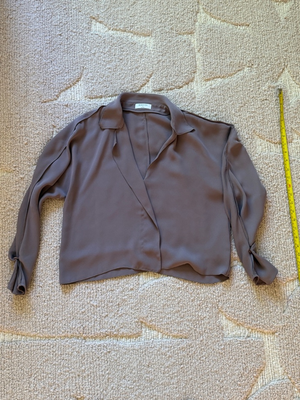 Vince Mauve-Taupe Draped Collared V-Neck Blouse